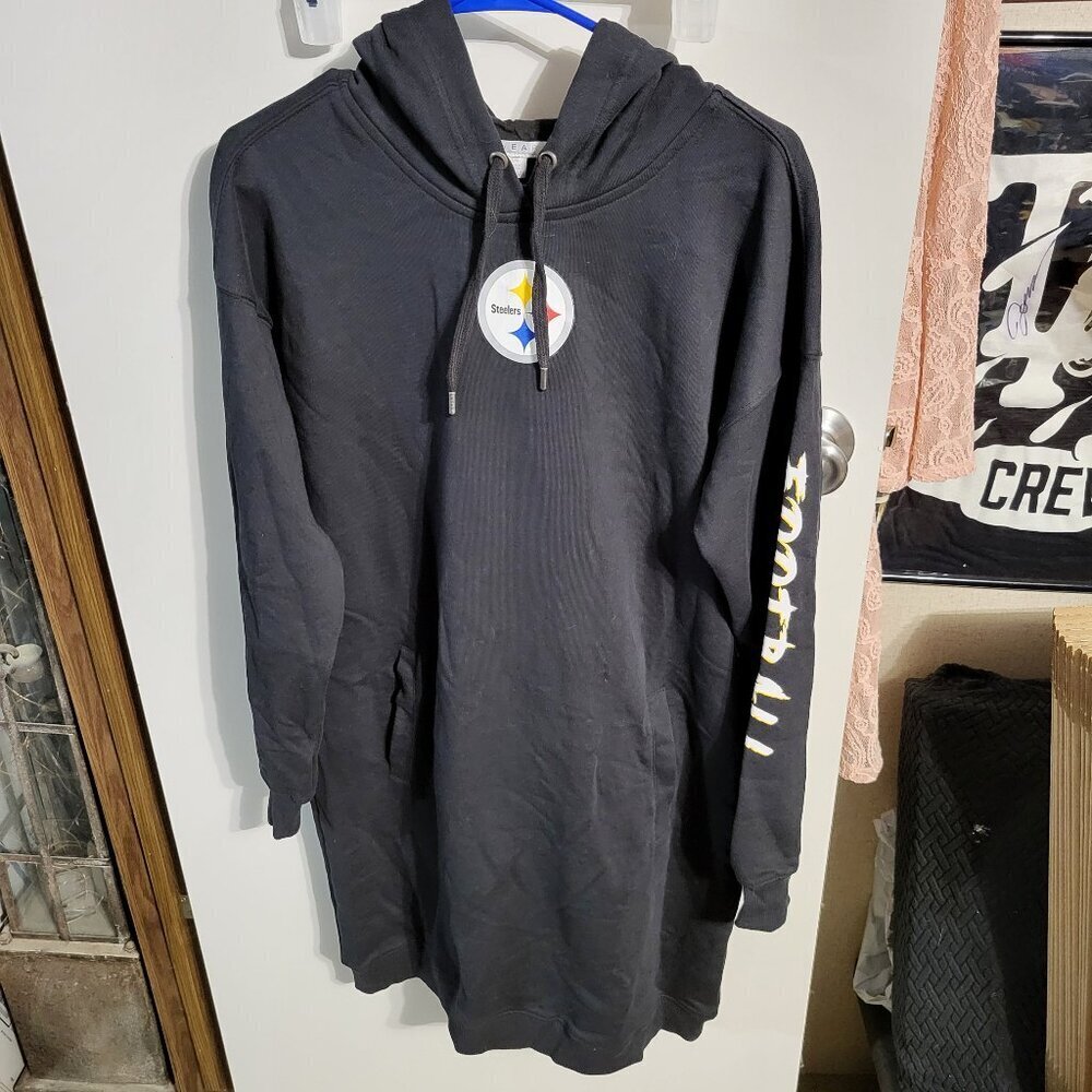 WOMANS WEAR BY ERIN ANDREWS PITTSBURGH STEELERS SWEATSHIRT HOODIE DRESS SZ L - Picture 1 of 8